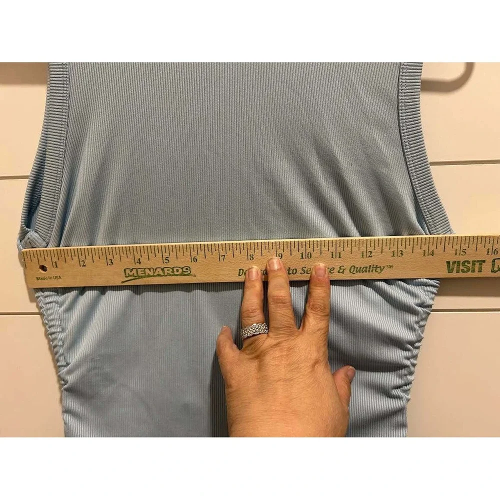 BTFBM Womens Ribbed Bodycon Dress Light Blue Ruched Side Drawstring Sleeveless M - Picture 7 of 7